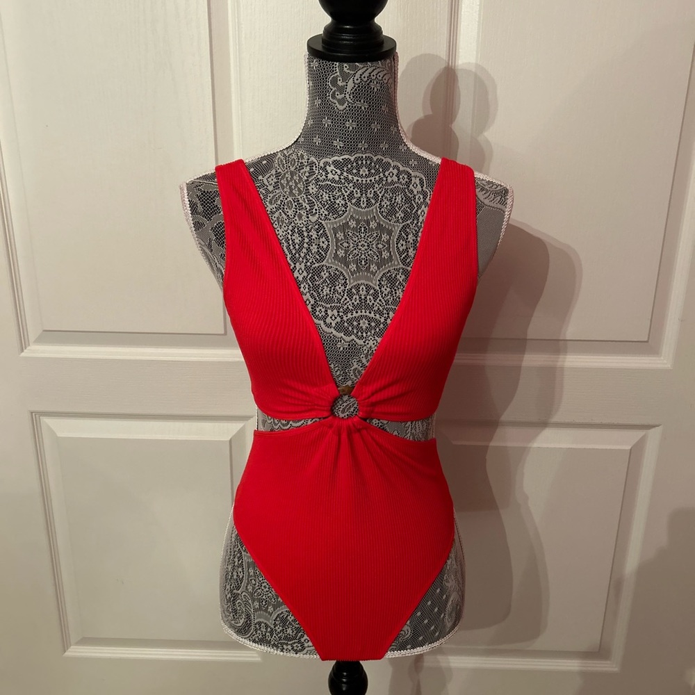 Red ribbed bodysuit- ANWND